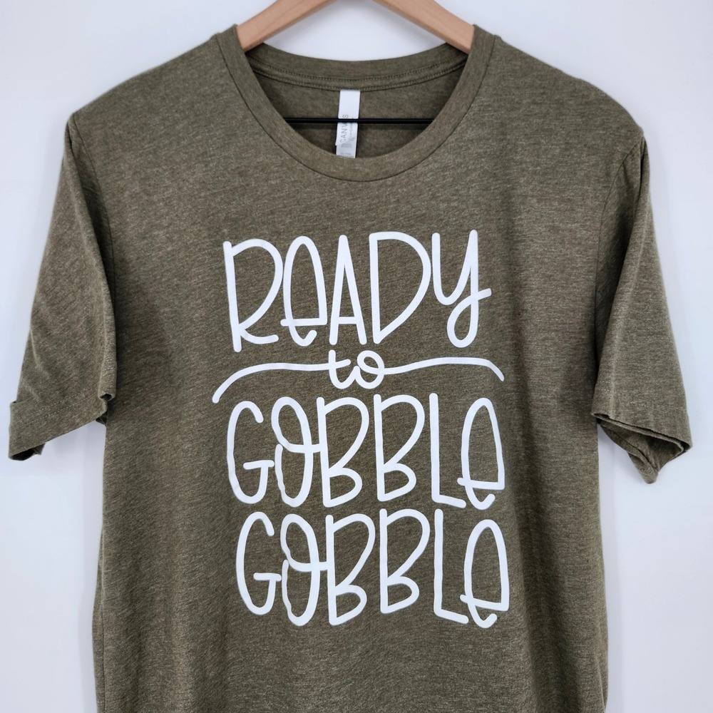 Green White Womens Ready To Gobble Gobble T-Shirt Size L Thanksgiving Holiday